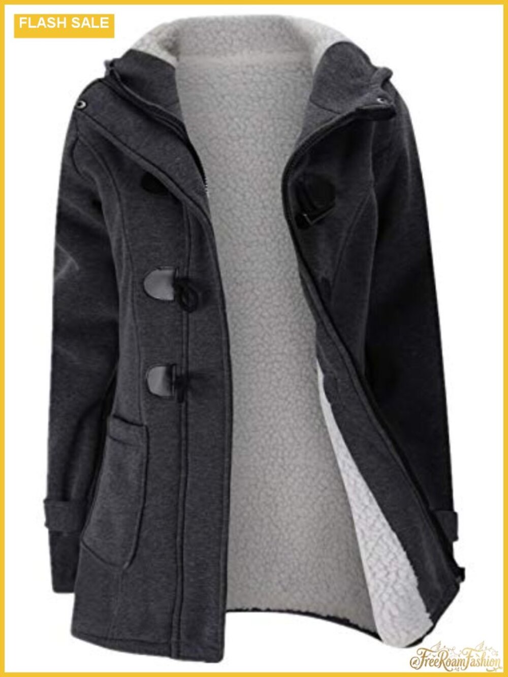 Horn Button Fleece Thicken Coat Hooded Winter Warm Jacket
